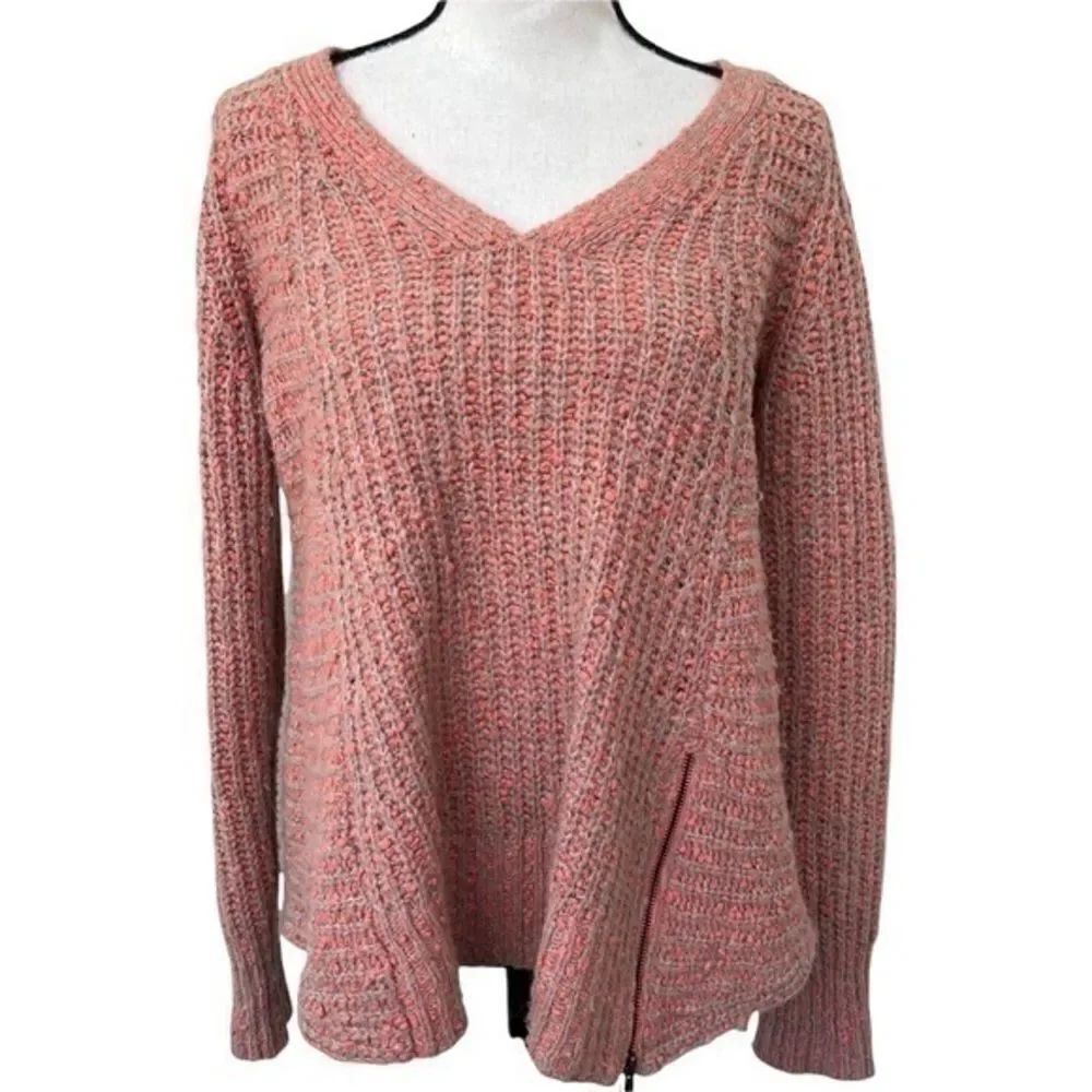 Anthropologie Moth Pullover Swing Sweater Womens Small Pink Gray V-Neck Side Zip